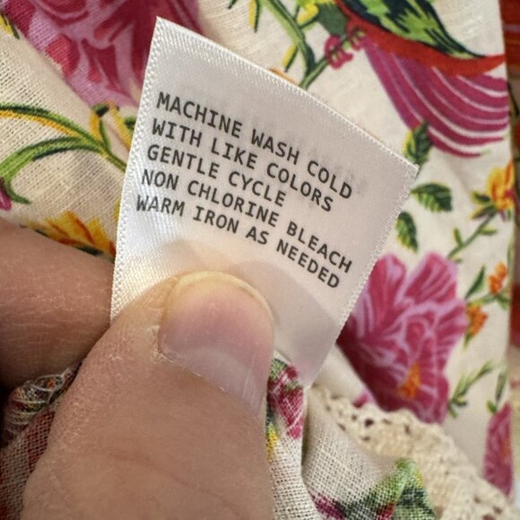 NWT Rachel Zoe Ivory Linen Blend Floral Bird Peasant Top Boho Crochet Sleeves - Picture 10 of 10